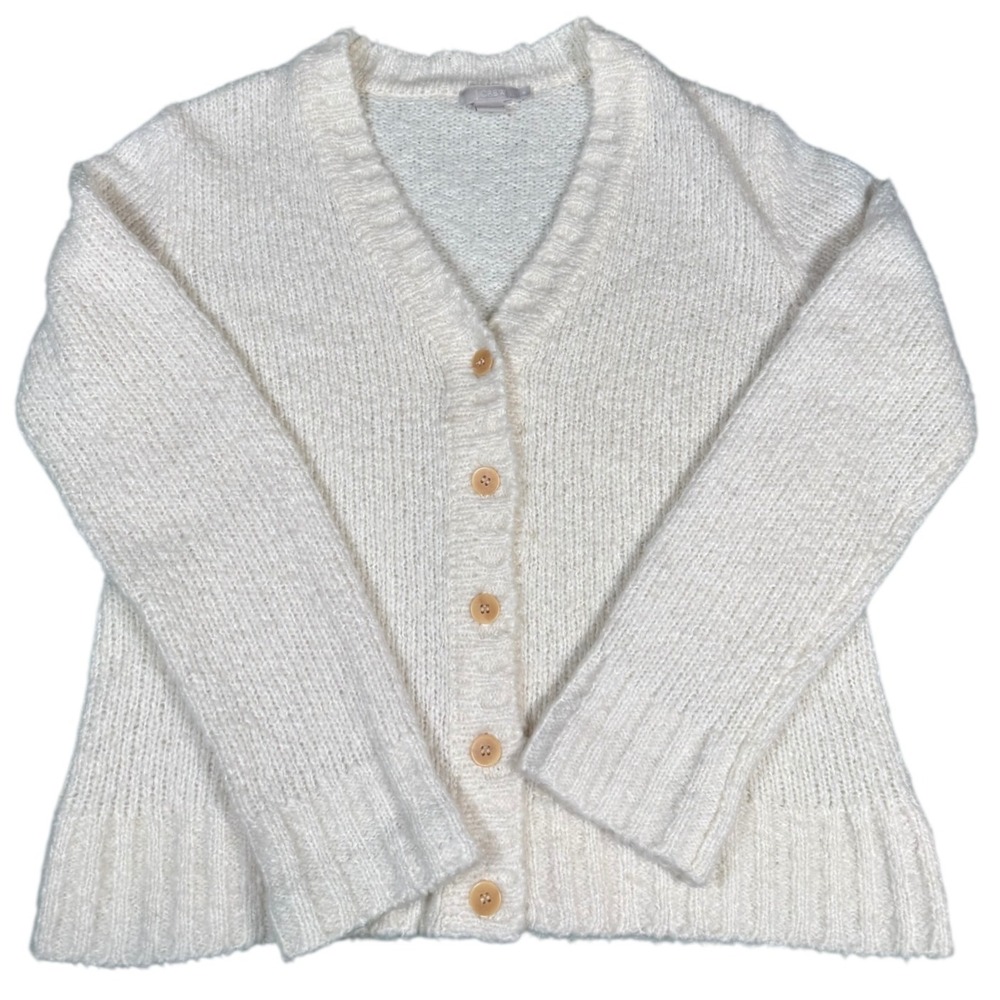 J Crew Cream Knit Button Front Cardigan Sweater 80 Acrylic 20 Wool